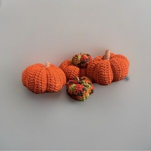 BUNDLE of 5 Handmade Crocheted Fall Pumpkins With Stem